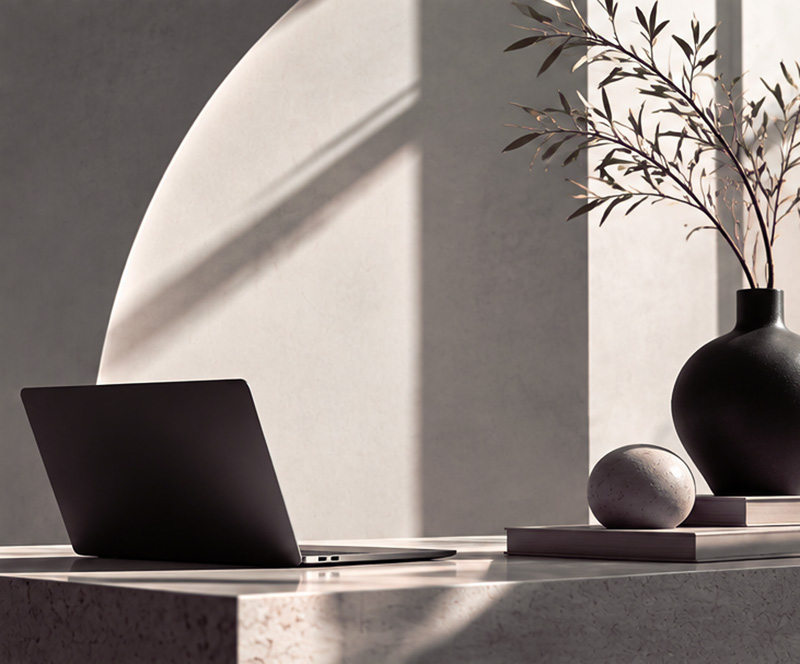 Laptop na biurku w minimalistycznej przestrzeni do pracy